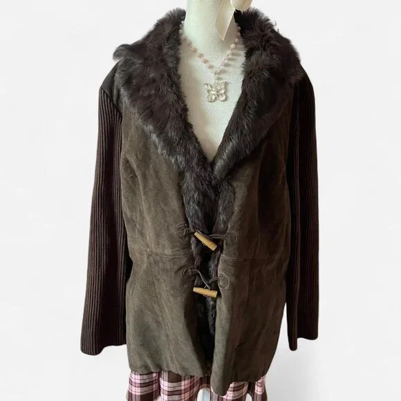 Brown Leather and Rabbit Fur Jacket - Picture 1 of 6